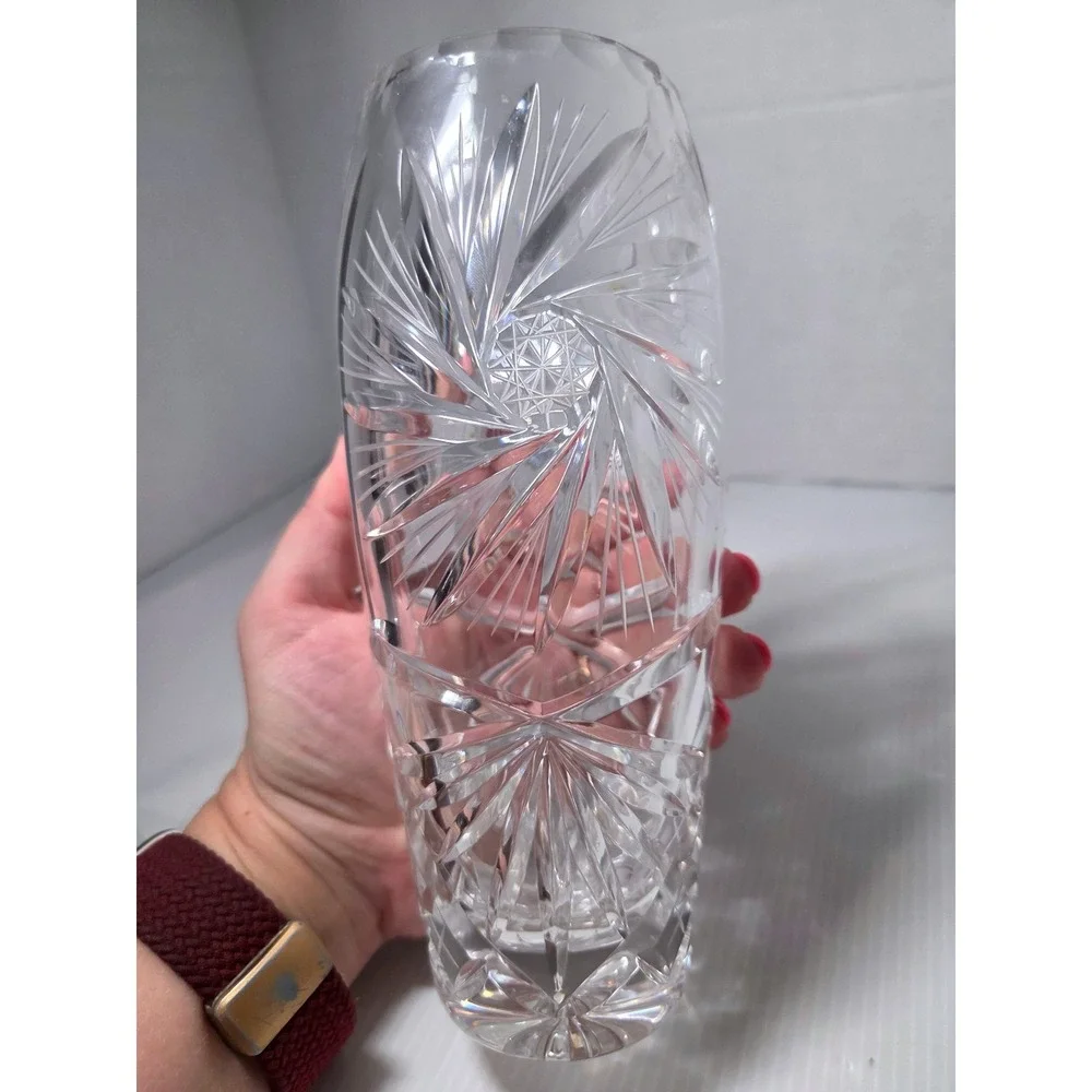 Vintage Bohemia Czech Lead Crystal Vase Pinwheel Starburst Cut Glass